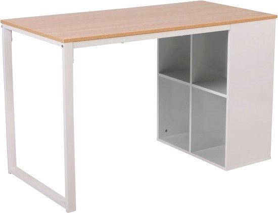 Scrivania con Cassetto - Camera da Letto, Studio, Salotto - Lavoro, Scuola - Legno e Metallo - 60x120x75 - Legno di Faggio chiaro e Bianco