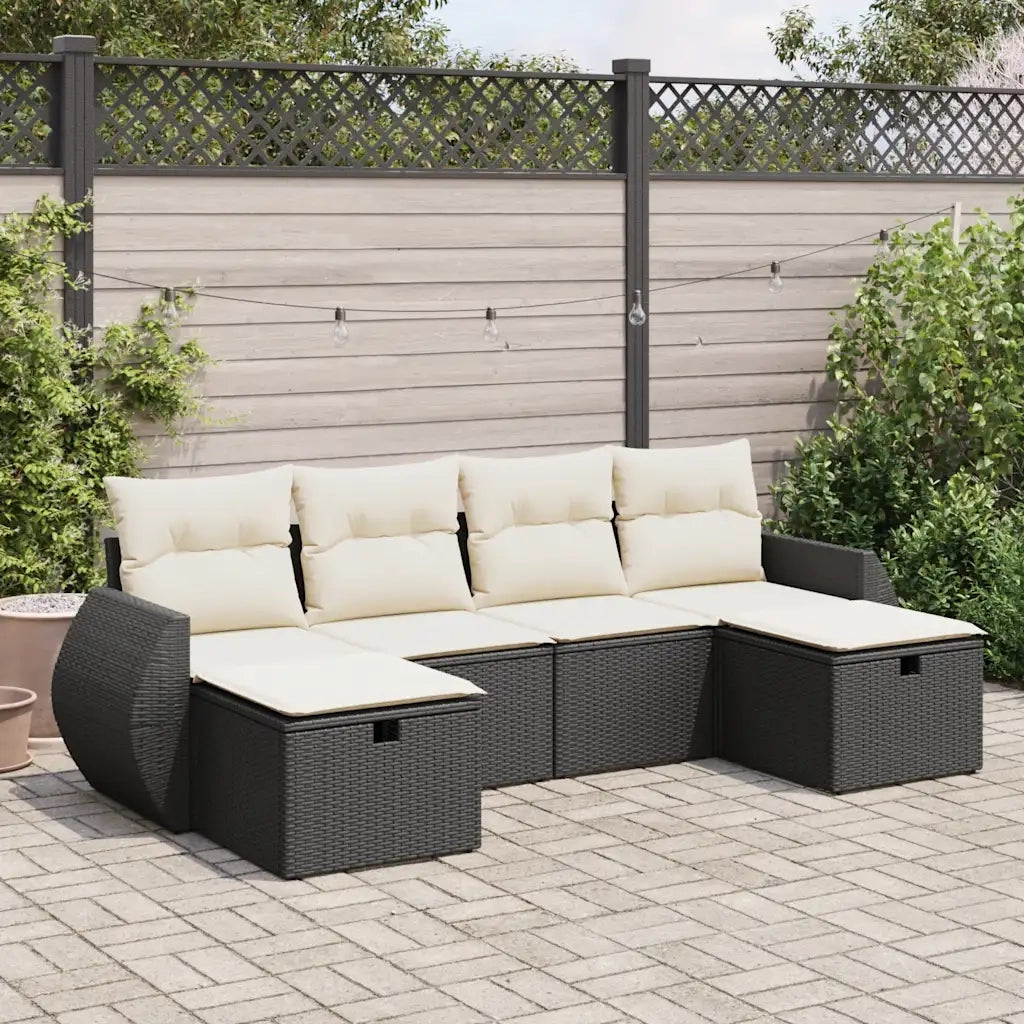 Set Divano da Giardino 6 pz con Cuscini Nero in Polyrattan 3325622