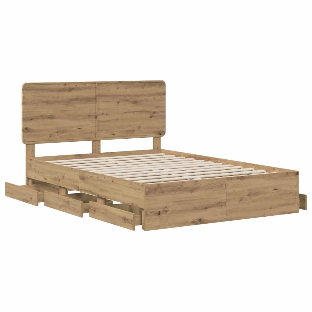 Bed Frame with Storage and Headboard Artisan Oak 120 x 200 cm 3445806