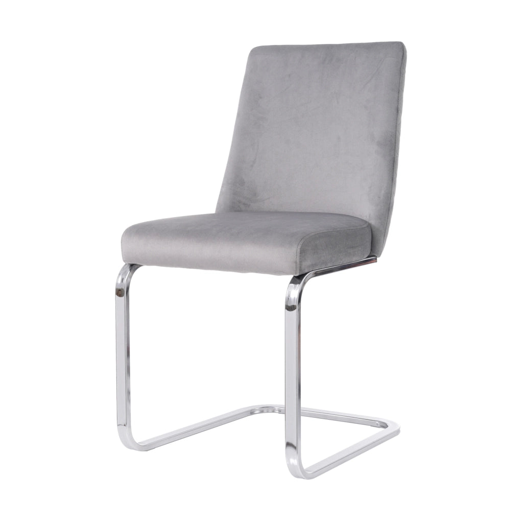 Set di 6 sedie da pranzo con schienale a rombi in velluto grigio e argento