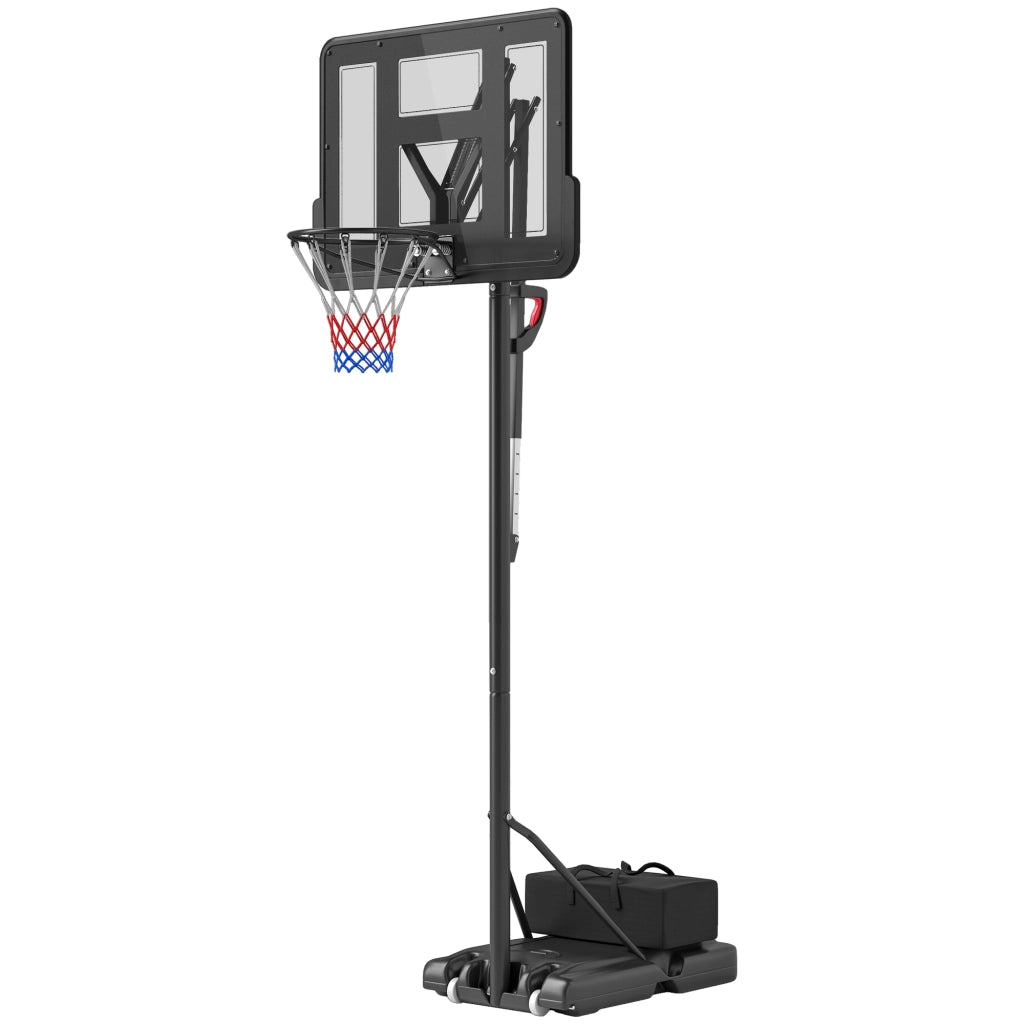 Canestro da basket con supporto mobile regolabile in altezza 235-305 cm, base riempibile con ruote, nero, robusto per giardino