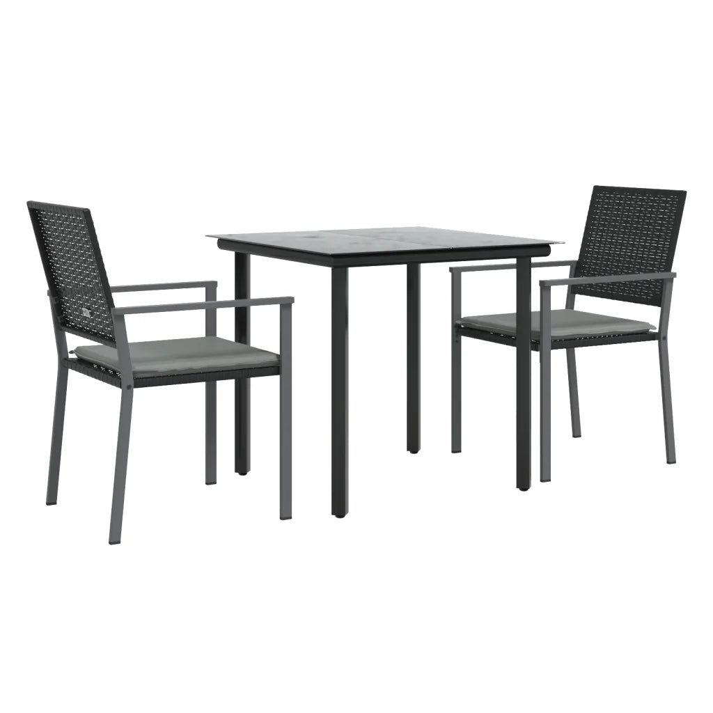 Set Pranzo da Giardino 3pz con Cuscini in Polyrattan e Acciaio