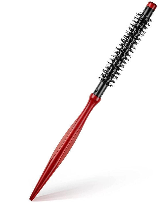 Spazzola per capelli a forma rotonda miniatura - Antistatica - Ideale per arricciare e curare la barba - Formato compatta - Setole in nylon - Adatta per uso con phon.