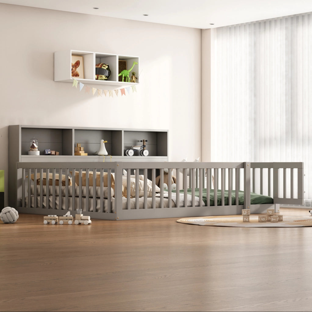 Daybed 140x200 cm con sponde di sicurezza e vani laterali; in pino e MDF; grigio
