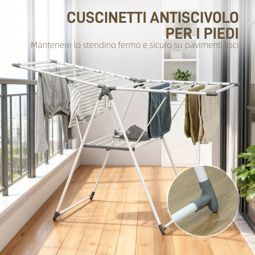 Stendibiancheria a 2 Livelli Regolabile in Altezza ¨C zephmum ¨C Bianco, Metallo e Plastica, 156.5x61.5x97 cm