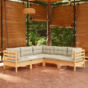 Set Divani da Giardino 5 pz con Cuscini Crema in Massello di Pino cod mxl 41368