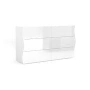 ComÒ² Aton, Made in Italy, Mobiletto per Soggiorno e Camera, Credenza 6 cassetti, Bianco lucido, cm 155x40h82