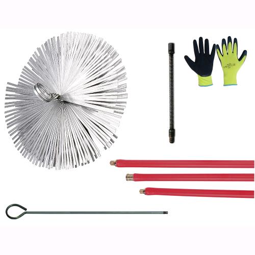 Kit Spazzacamino Pulizia Canne Fumarie 8 Metri con Scovolo in Acciaio Ø15 cm con Guanti in OMAGGIO