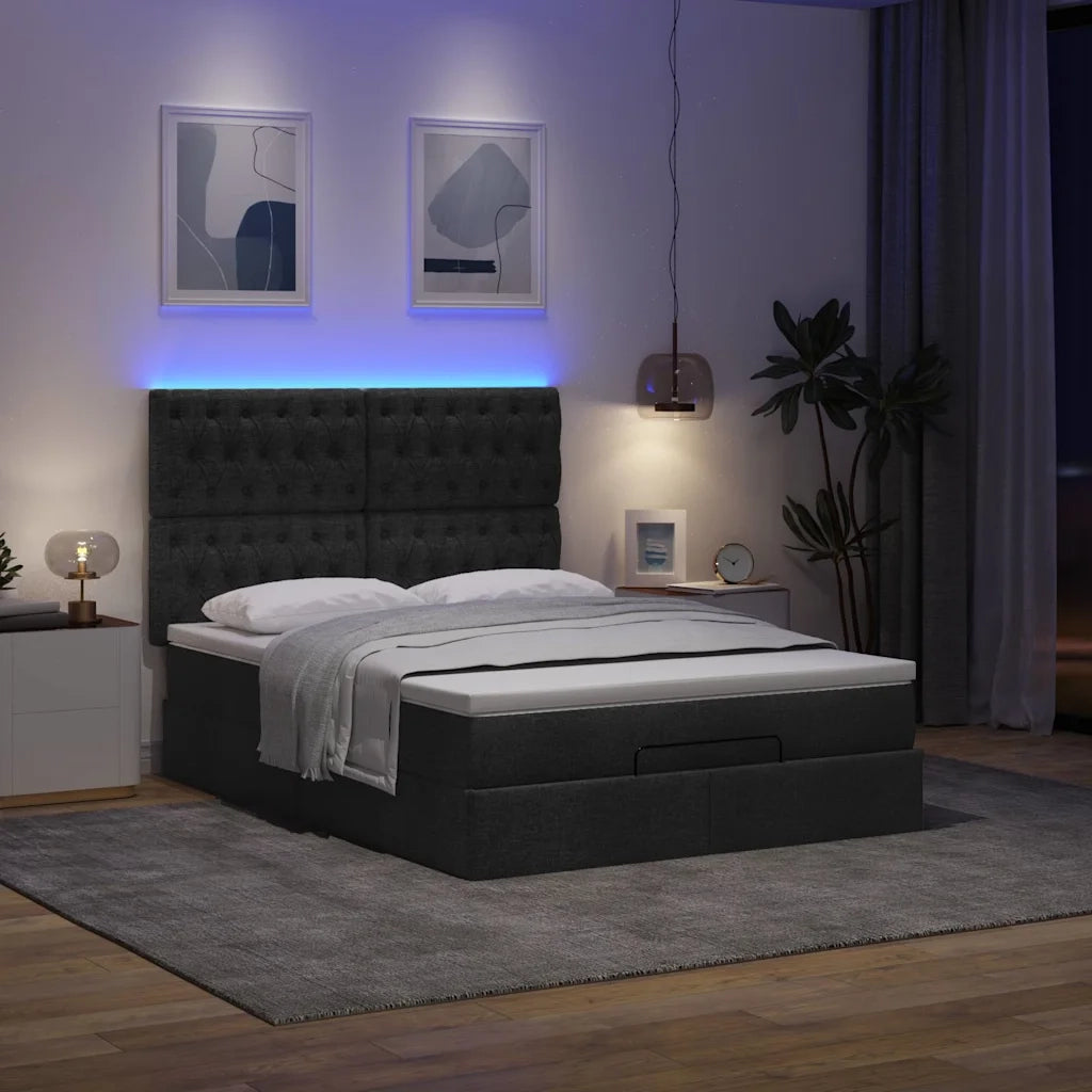 vidaXL Struttura Letto Pouf con Materasso Nero 140x200 cm in Tessuto