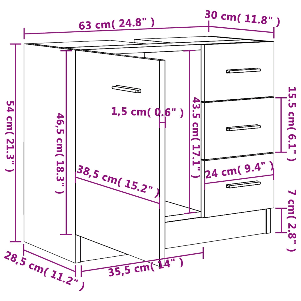 Mobile Lavabo Rovere Fumo 63x30x54 cm in Legno Multistrato 815630