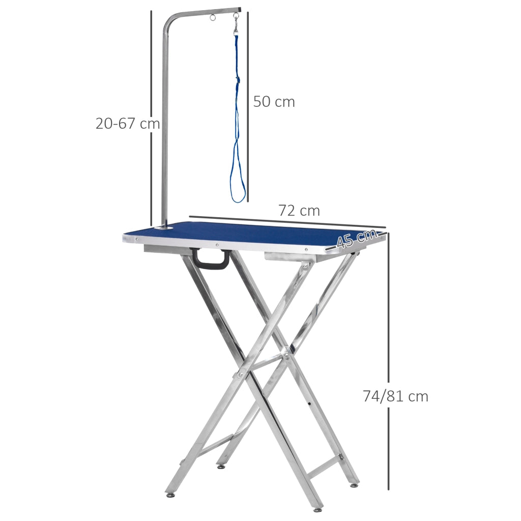 Tavolo da Toelettatura per Animali Domestici ¨C Minimal ¨C Blu 72x45x74-81 cm