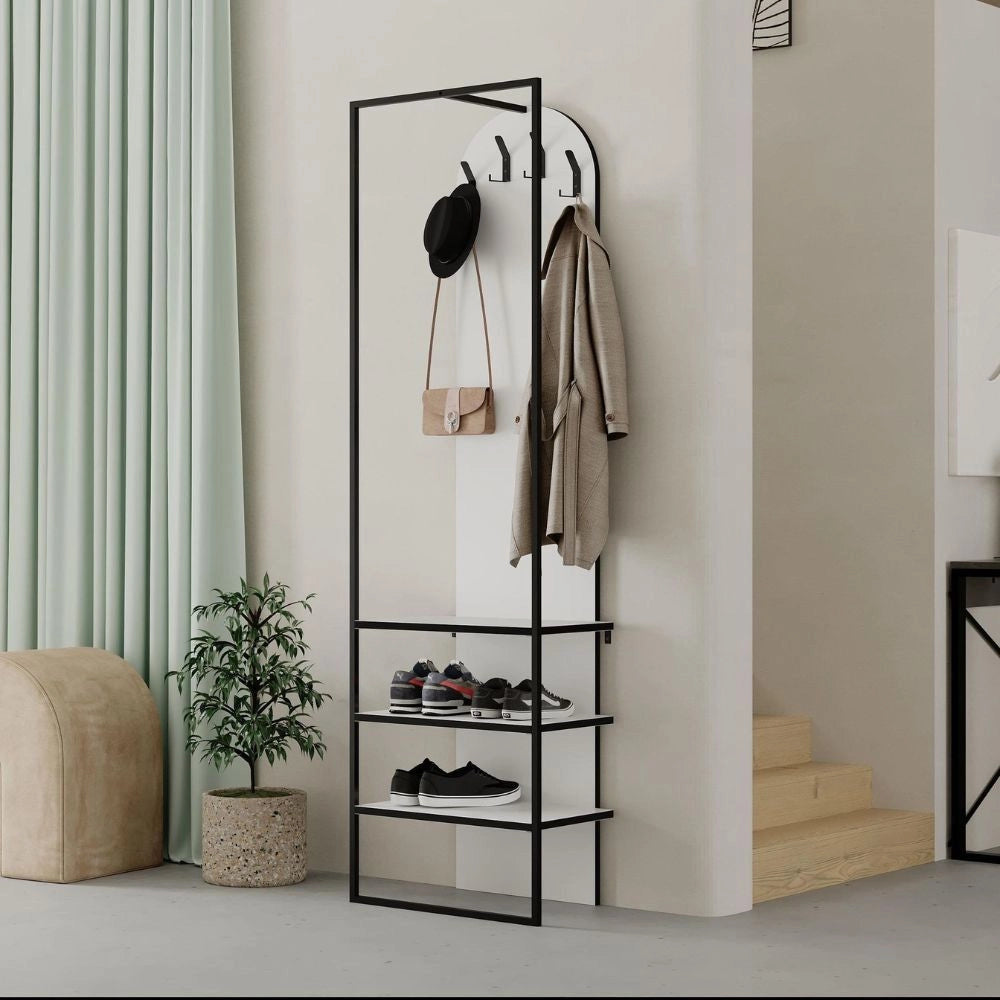 Mobile ingresso bianco Archy con appendiabiti e scarpiera 53x31.7x180H – Stile industriale e organizzazione