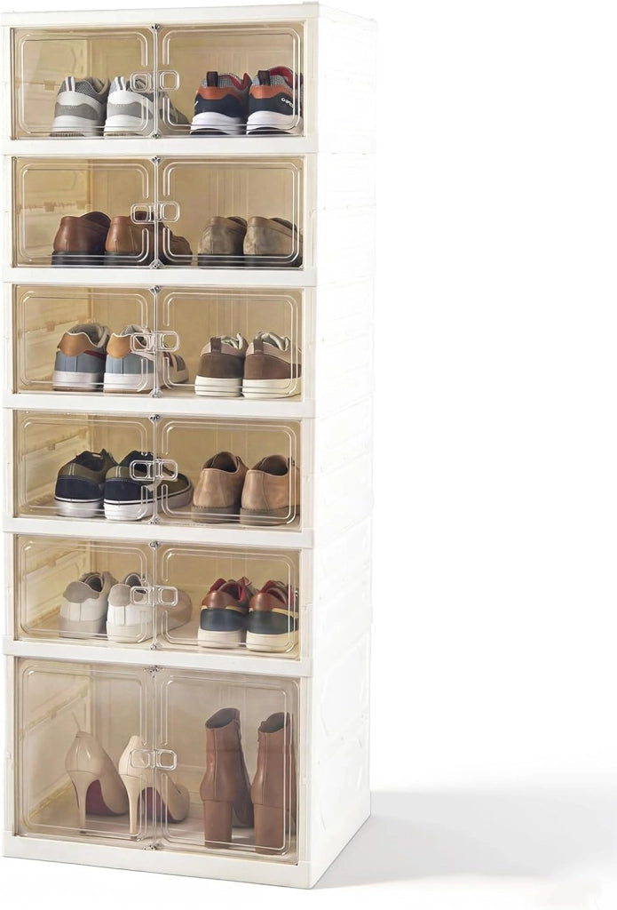 Scatole per Scarpe, Portascarpe Pieghevole per 12 Paia con Porta Magnetica Trasparente, Scarpiera per Ingresso Camera da Letto, 45x35x117 cm