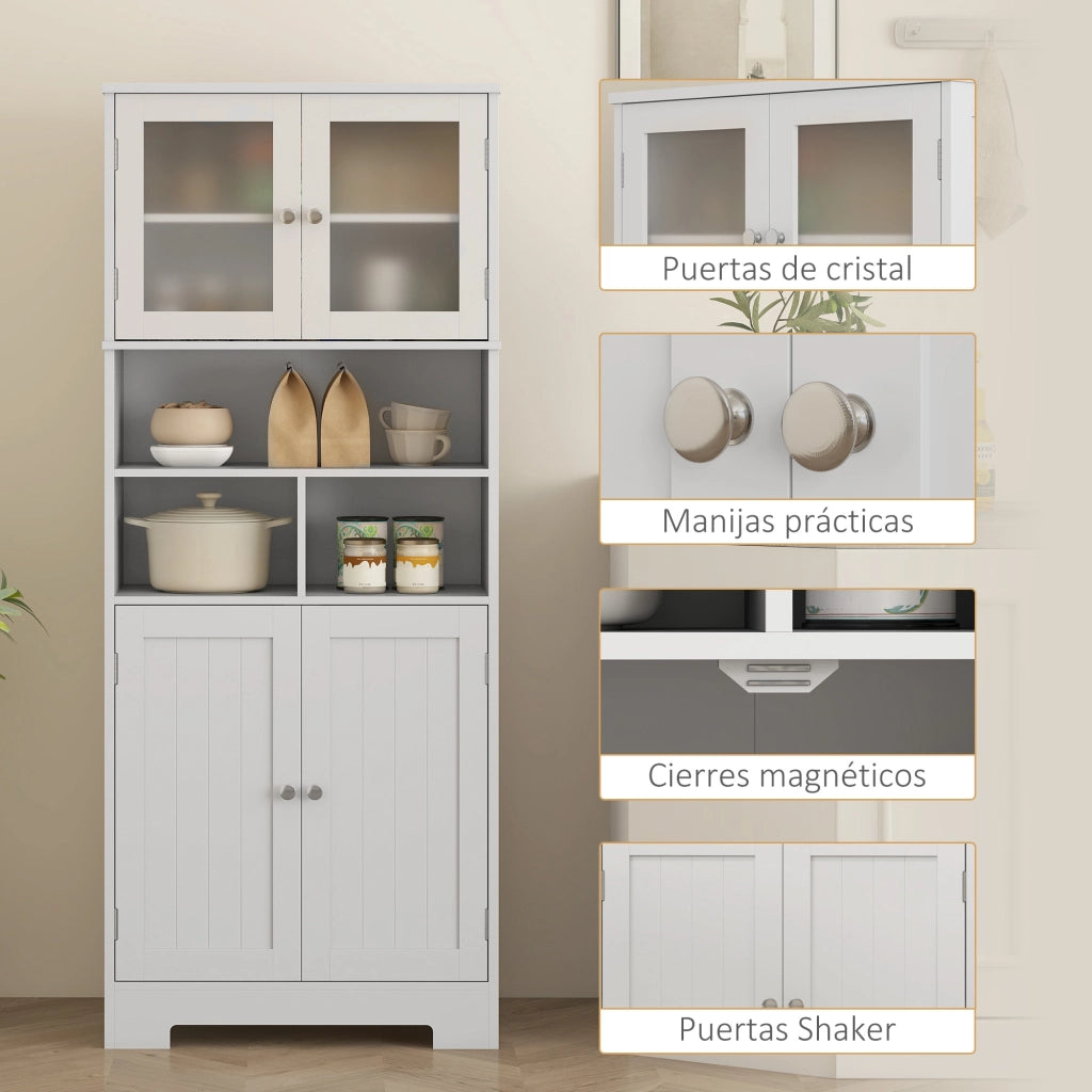 Armadio con Ante a Vetri e Ripiani Aperti ¨C Minimal ¨C Bianco 60x30x145,5 cm
