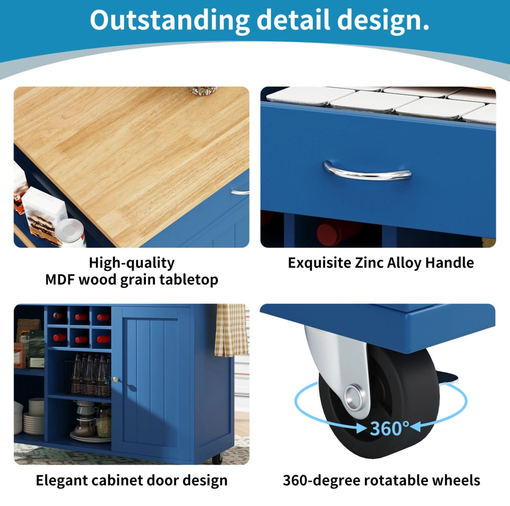 Isola da cucina mobile 102x45x92 cm blu con portabottiglie