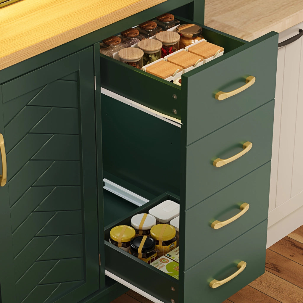 Credenza e madia con 4 ante, ripiani interni e LED, per cucina e soggiorno, in MDF verde, 105,5 × 40 × 180 cm