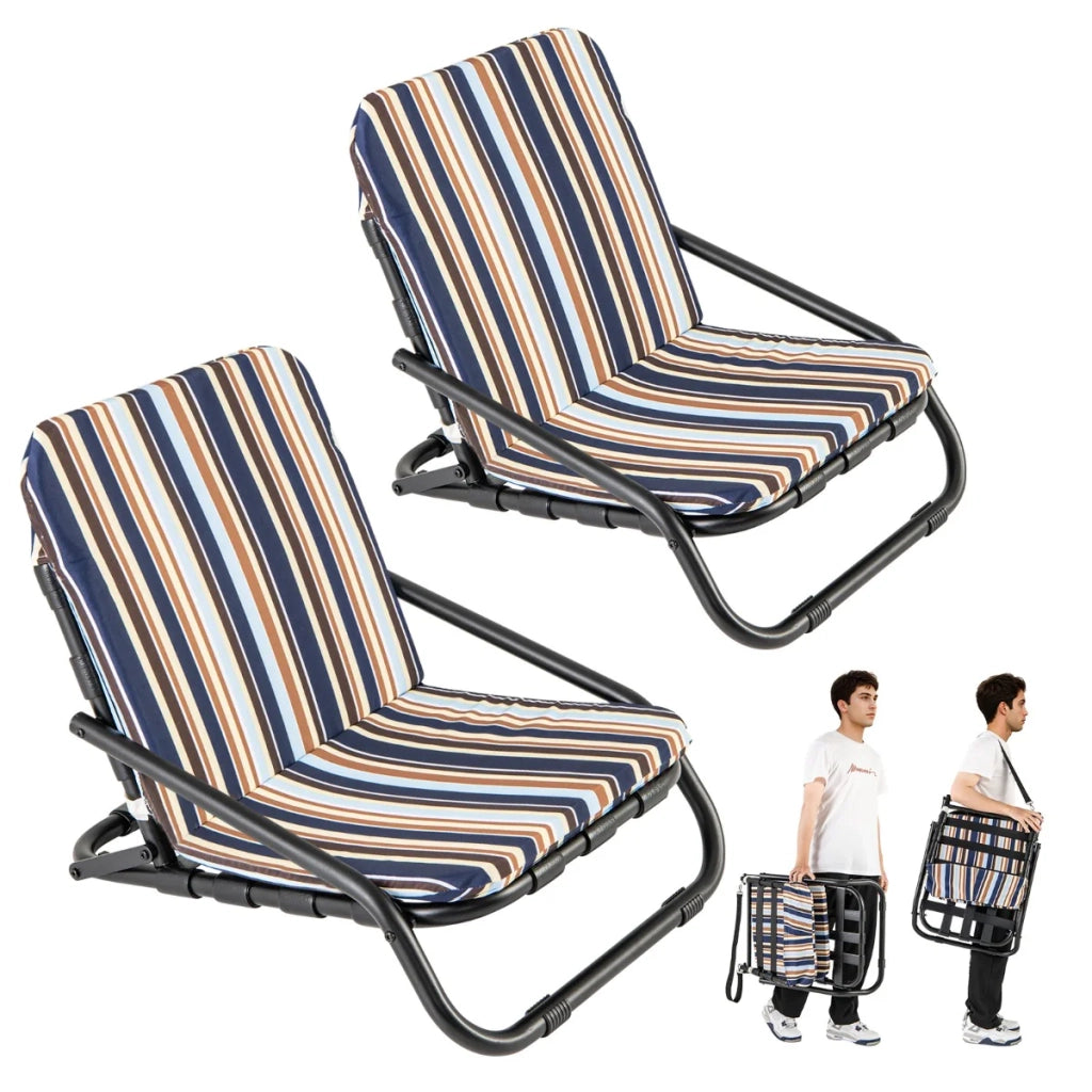 Set di 2 sedie da spiaggia basse pieghevoli 67 x 50 x 46 cm massimo comfort design moderno in alluminio blu 20_0012948