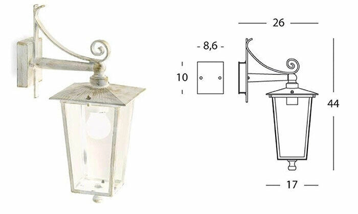 Lanterna Esterno Bianco Oro Antico Applique Lampada da Parete Giardino Anticata Versione: Verso in Basso