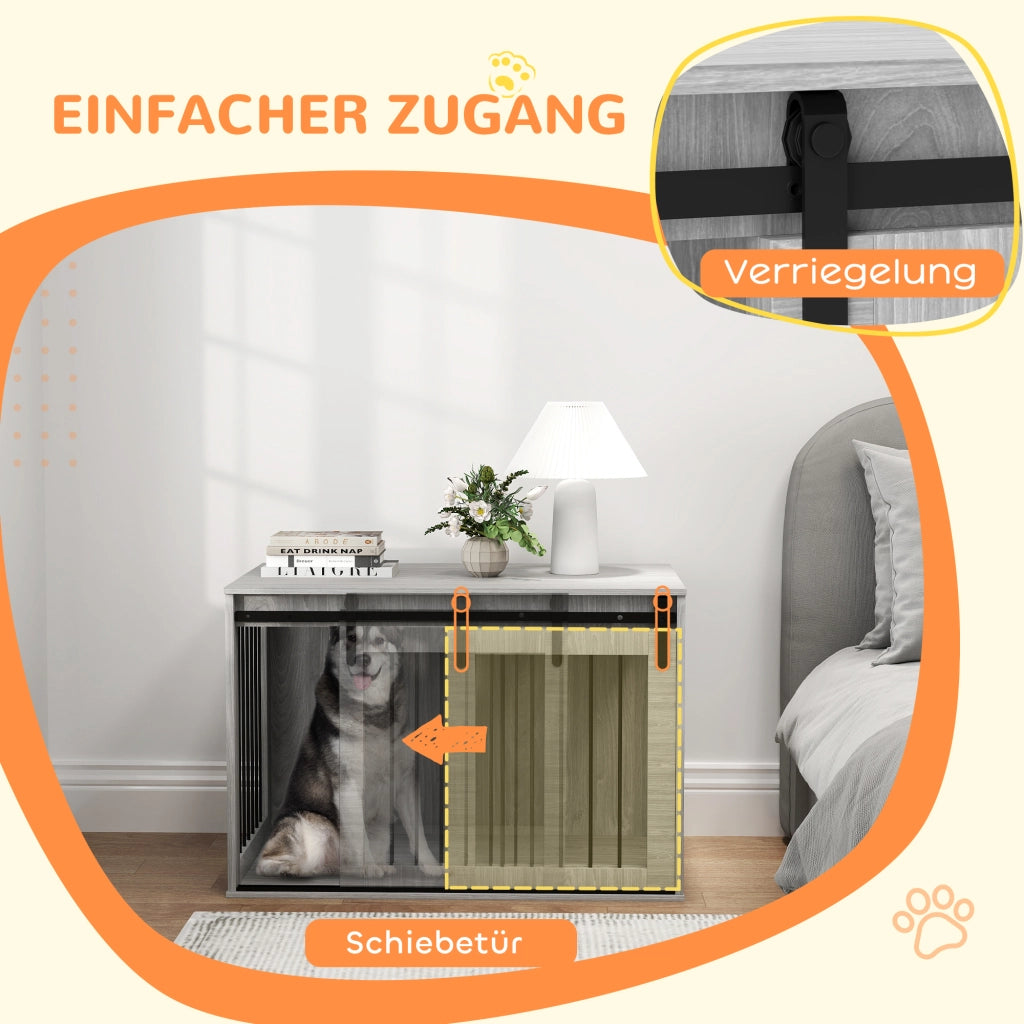 Casetta per cani con porta scorrevole e ventilazione ¨C zephmum ¨C Grigio, pannello truciolare e acciaio, 98x58x61 cm