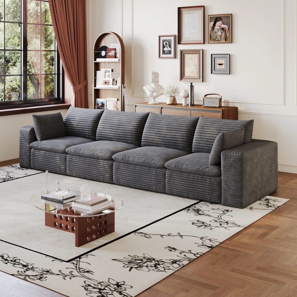 Divano 3 Posti in Tessuto a Coste ¨C MINIMAL ¨C Grigio Scuro, 340cm, Imbottito, Senza Montaggio