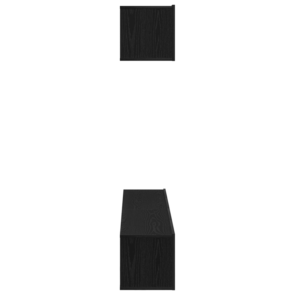 Set di mobili TV a parete in 4 pezzi in legno ingegnerizzato nero e rovere