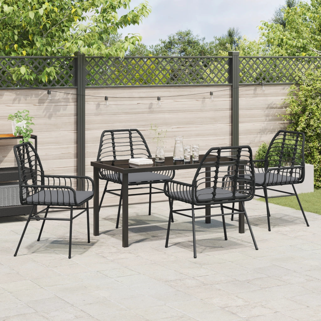 Set da Pranzo Giardino 5 Pezzi con Cuscini Nero Polyrattan