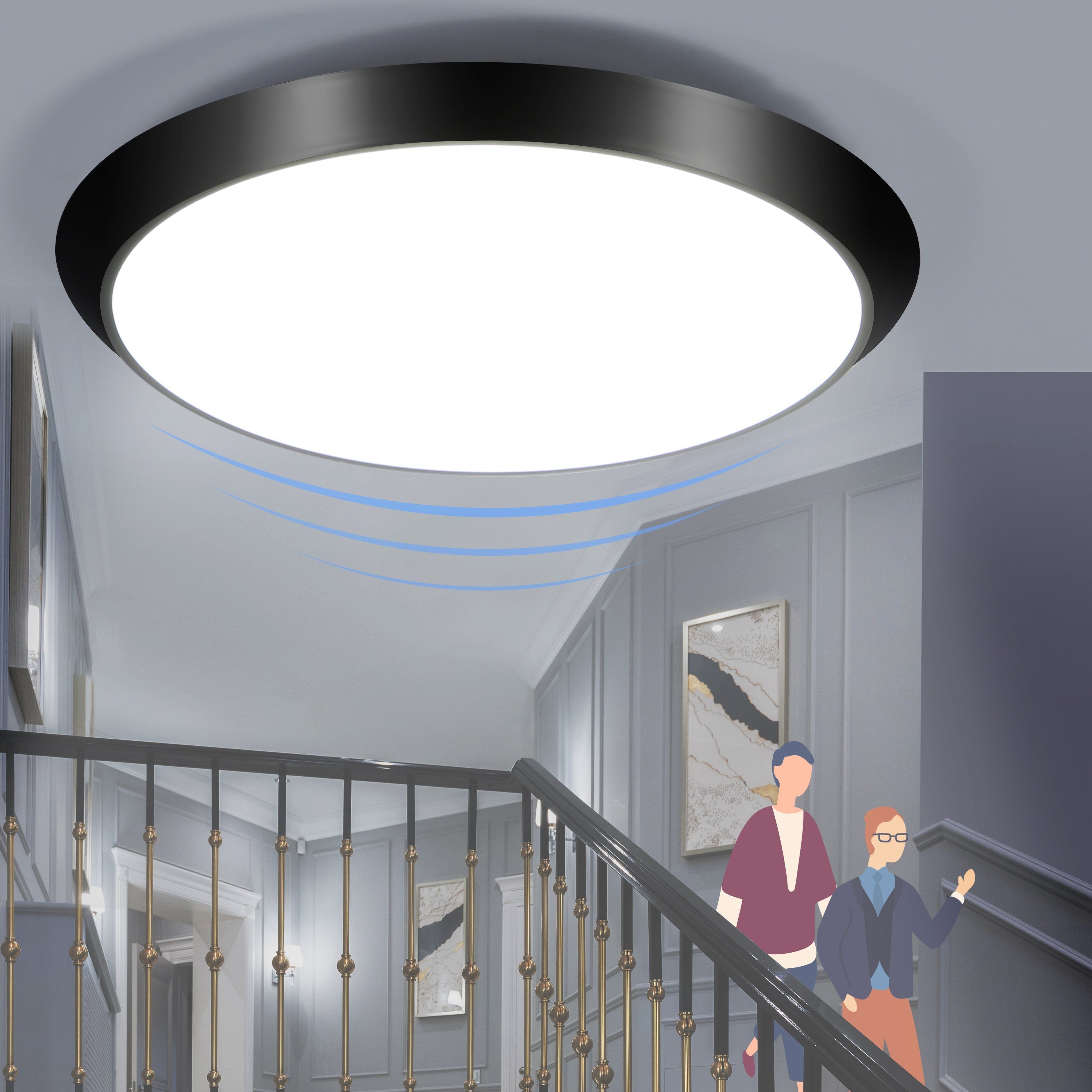 ZMH Lampada da soffitto plafoniera LED sensore movimento 15W 4000K per interni corridoio