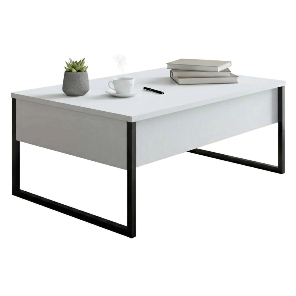 Tavolino da salotto Lavinia, Tavolo basso da caffè, Portariviste per divano, Ripiano da soggiorno, 90x60h40 cm, Bianco e Nero