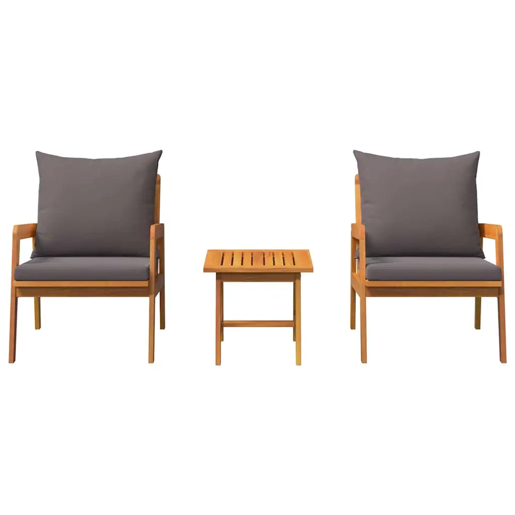 Set bistrot con cuscino 3 pz | Set Salotto da Giardino Marrone Legno di Acacia Massello