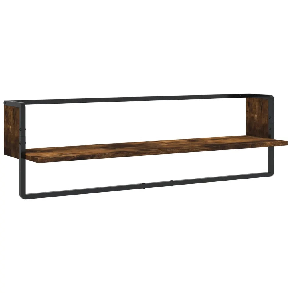 Set 6 pz Mensole Parete | Mensola sospesa con Aste Rovere Fumo Legno Multistrato