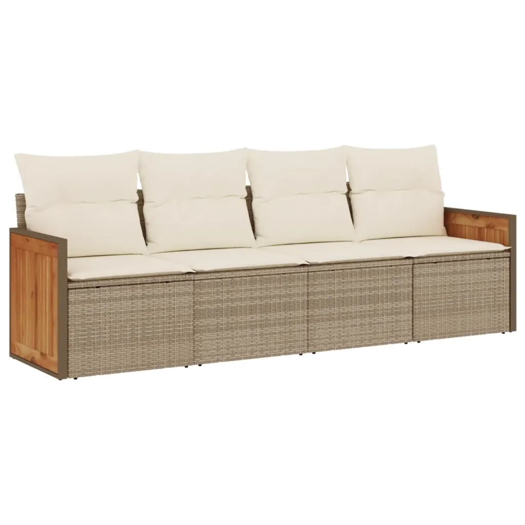 Set Divano da Giardino 4 pz | Set Salotto da Giardino con Cuscini Beige in Polyrattan