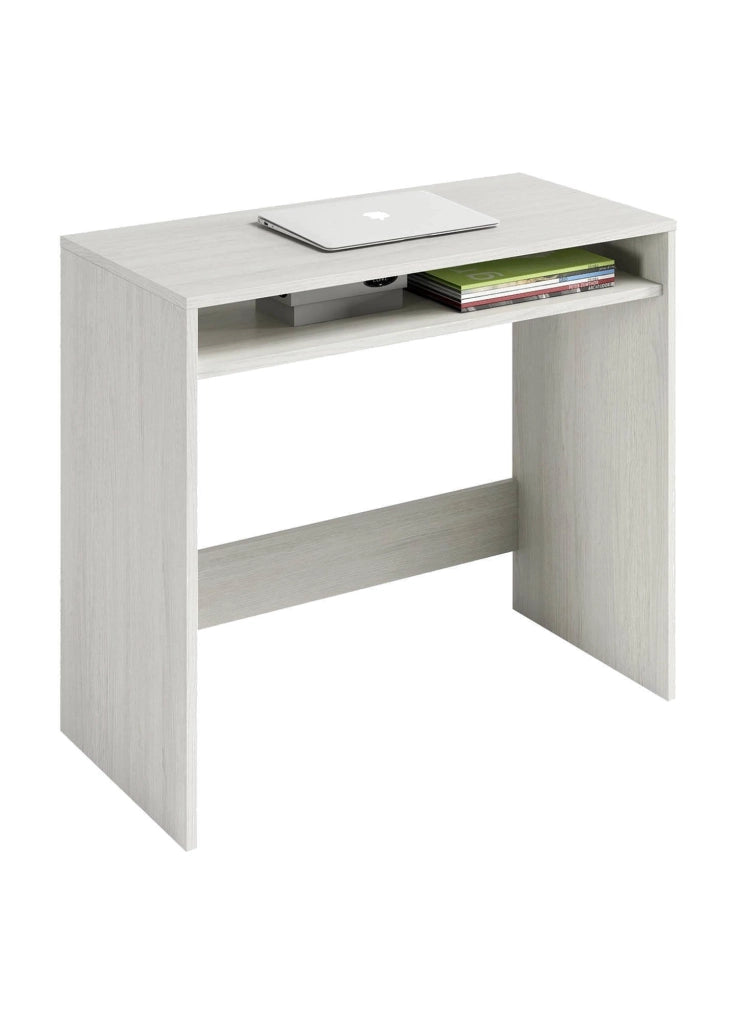 Scrivania Acu, Scrittoio lineare con ripiano fisso, Tavolo da studio o ufficio porta PC, cm 79x43h87, Bianco effetto legno