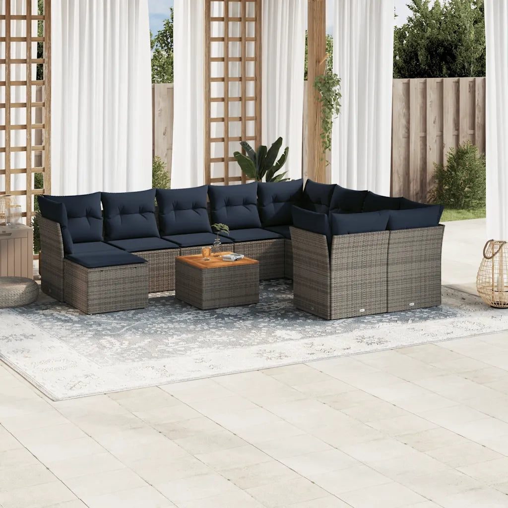 Set Divani da Giardino 11 pz con Cuscini Grigio in Polyrattan 3256306