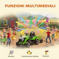 Trattore Elettrico per Bambini con Rimorchio Staccabile e Telecomando, in Plastica e Metallo, 139x58x55 cm, Verde