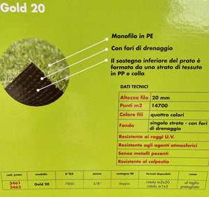 Prato sintetico Gold 20 Verdemax 20mm , erba sintetica