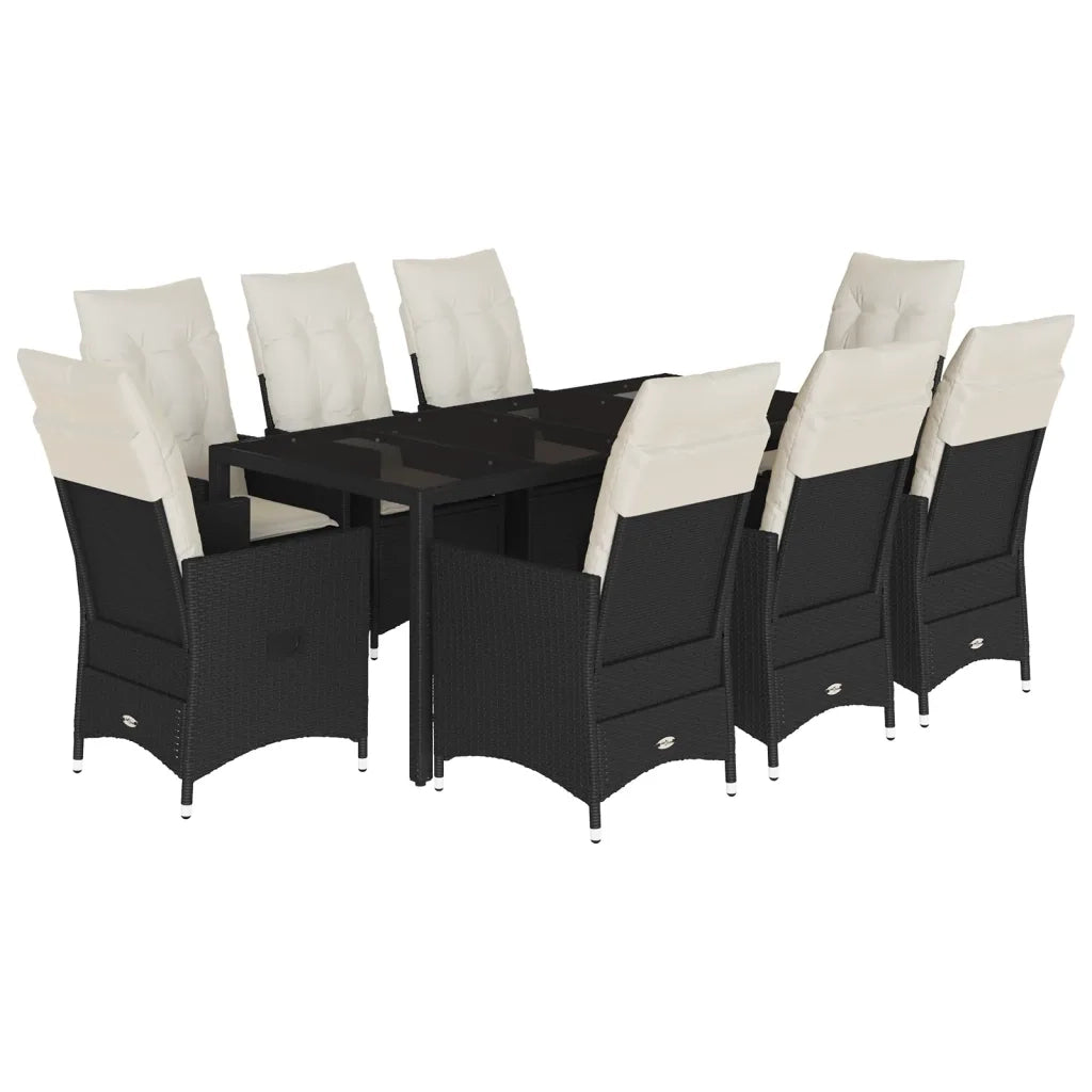 Set da Pranzo da Giardino 9 pz con Cuscini Nero in Polyrattan 3276698