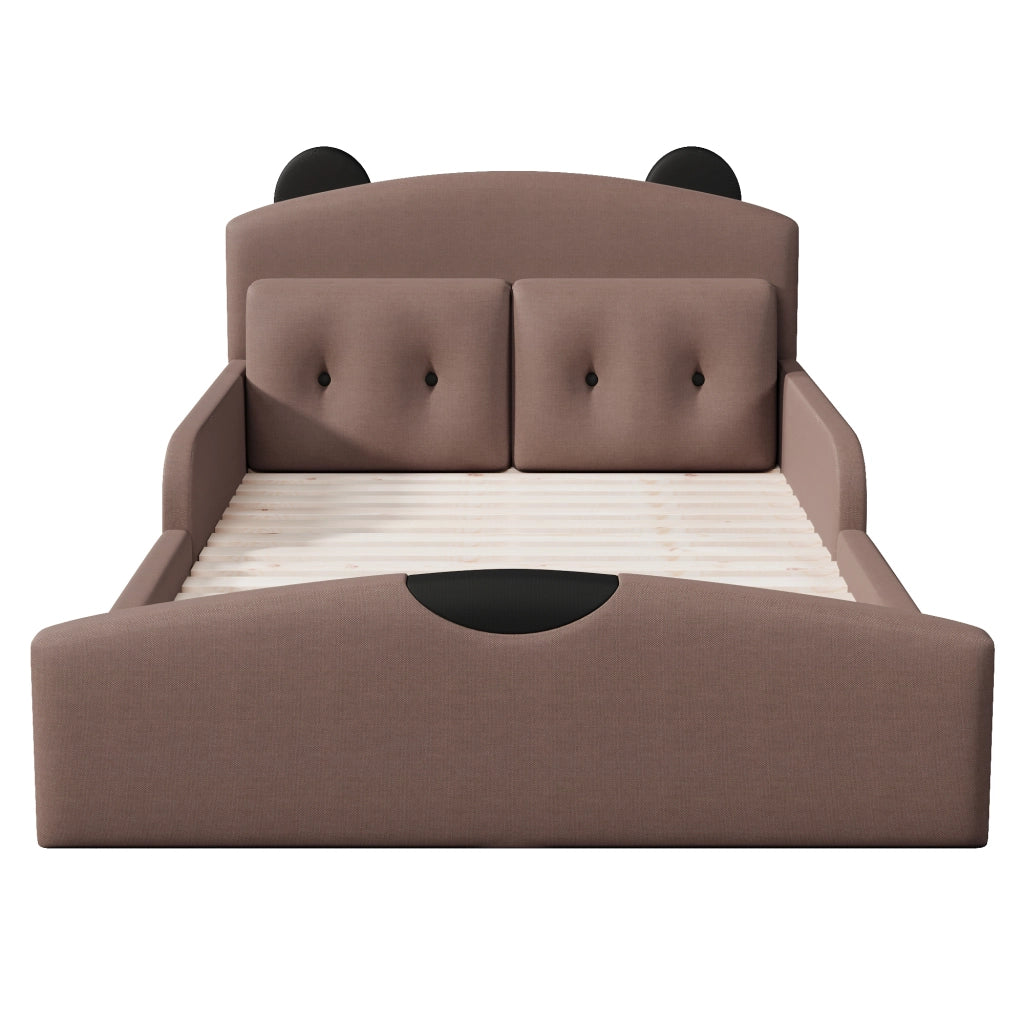 Letto 140x200 cm - Lenzuola di lino,Testiera imbottita,Include 2 cuscini decorativi,Color caff¨¨