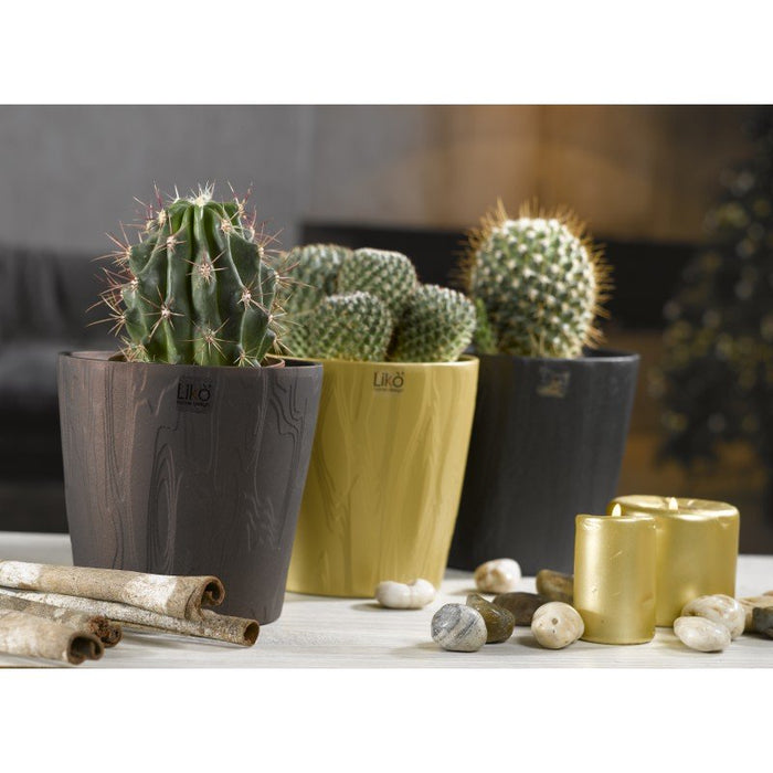 Caspò portavaso in ceramica Likò wood H 15cm diametro 15cm Colore: Nero