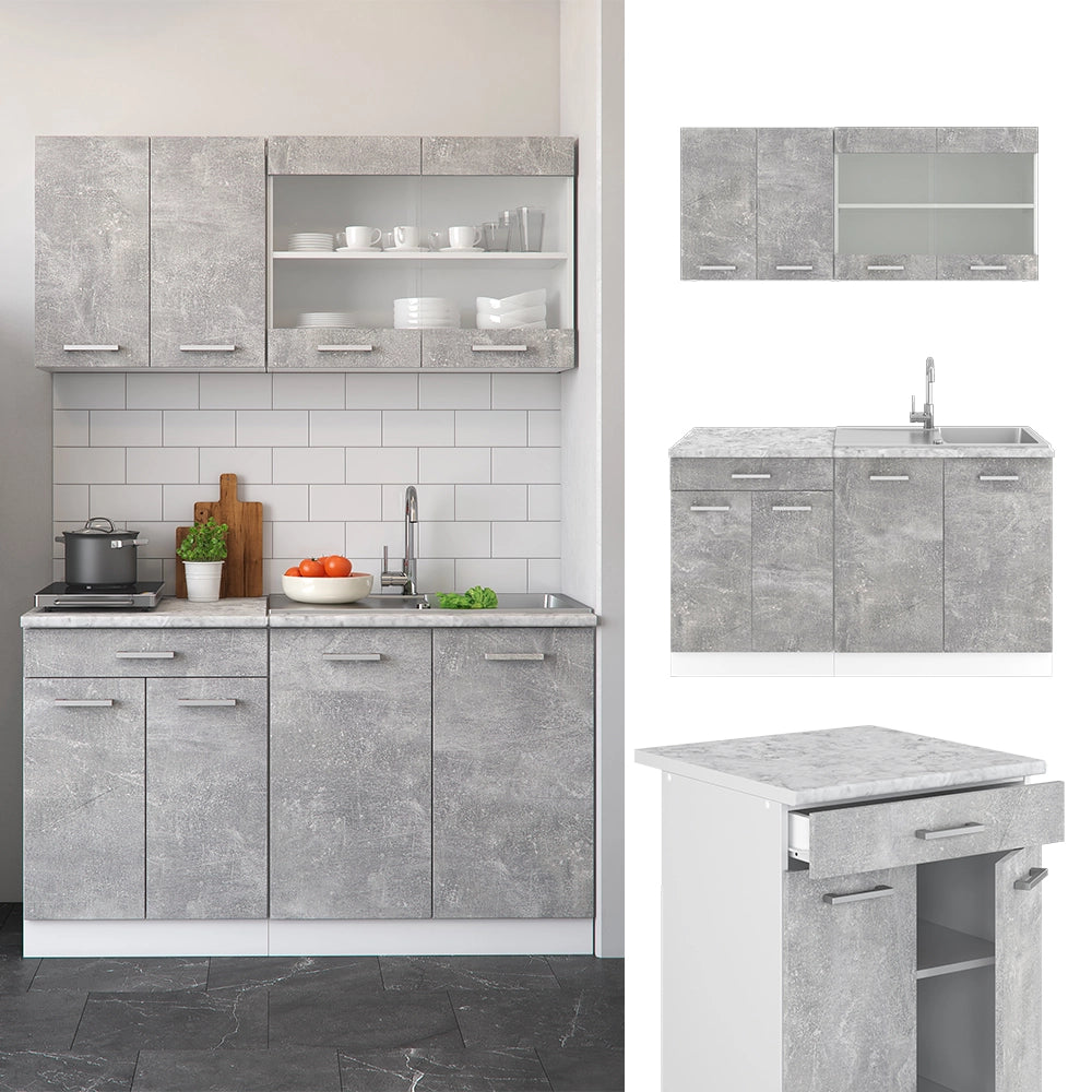 Vicco Cucina monoblocco Cemento/Bianco 140 cm , PL Antracite