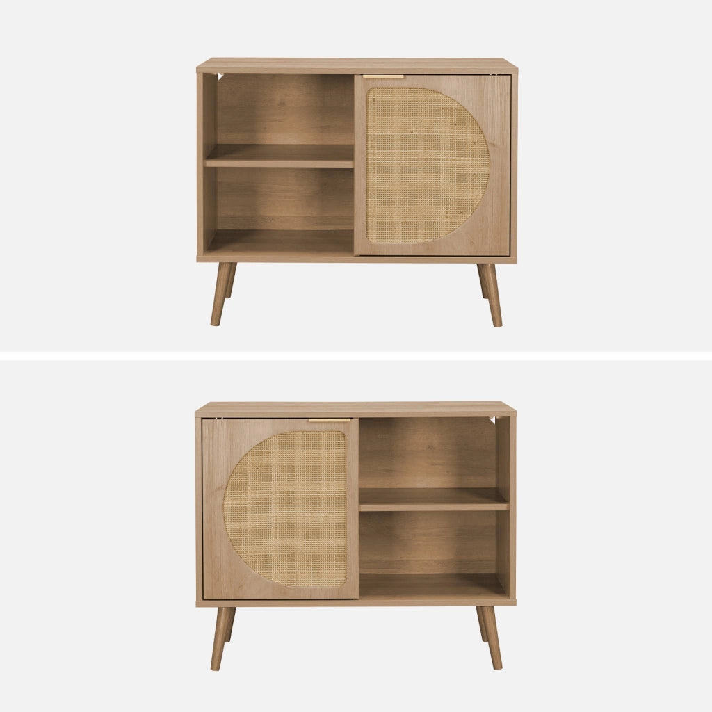 Credenza scandinava con decoro, legno arrotondato, 80cm, marrone