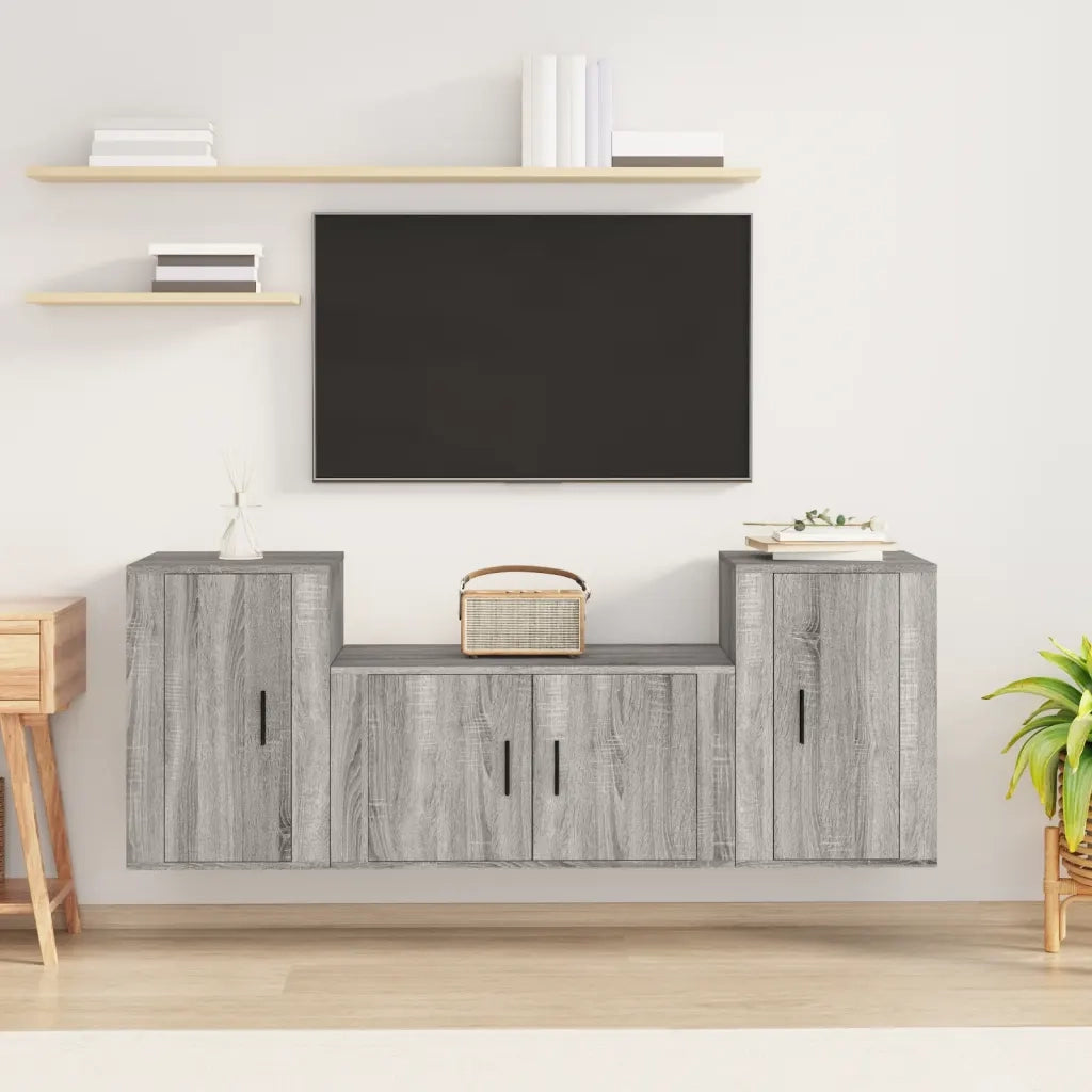 Set Mobili Porta TV 3 pz | Armadietto TV | Mobile Porta TV Grigio Sonoma in Legno Multistrato