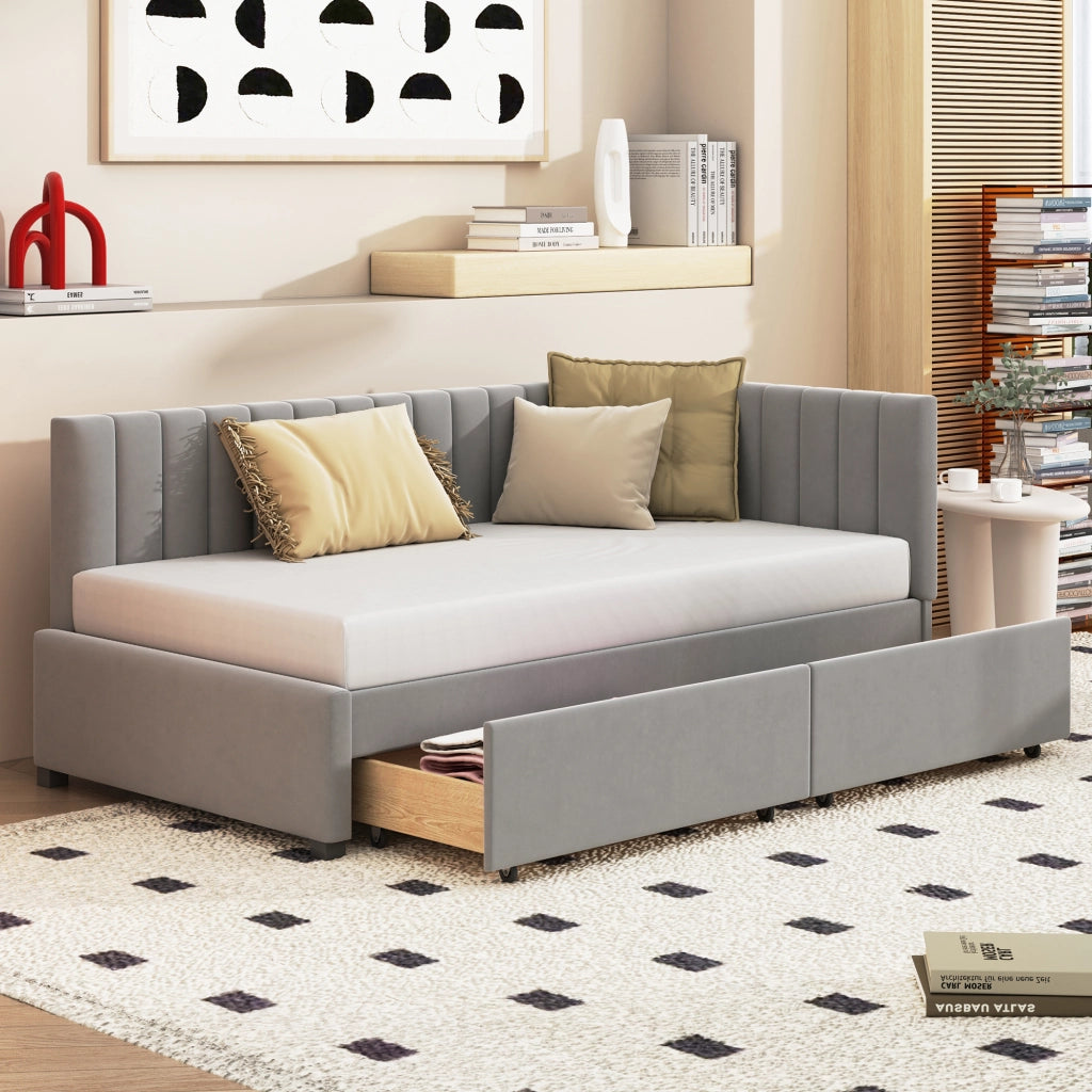 Letto imbottito divano letto in velluto grigio 90x200 cm
