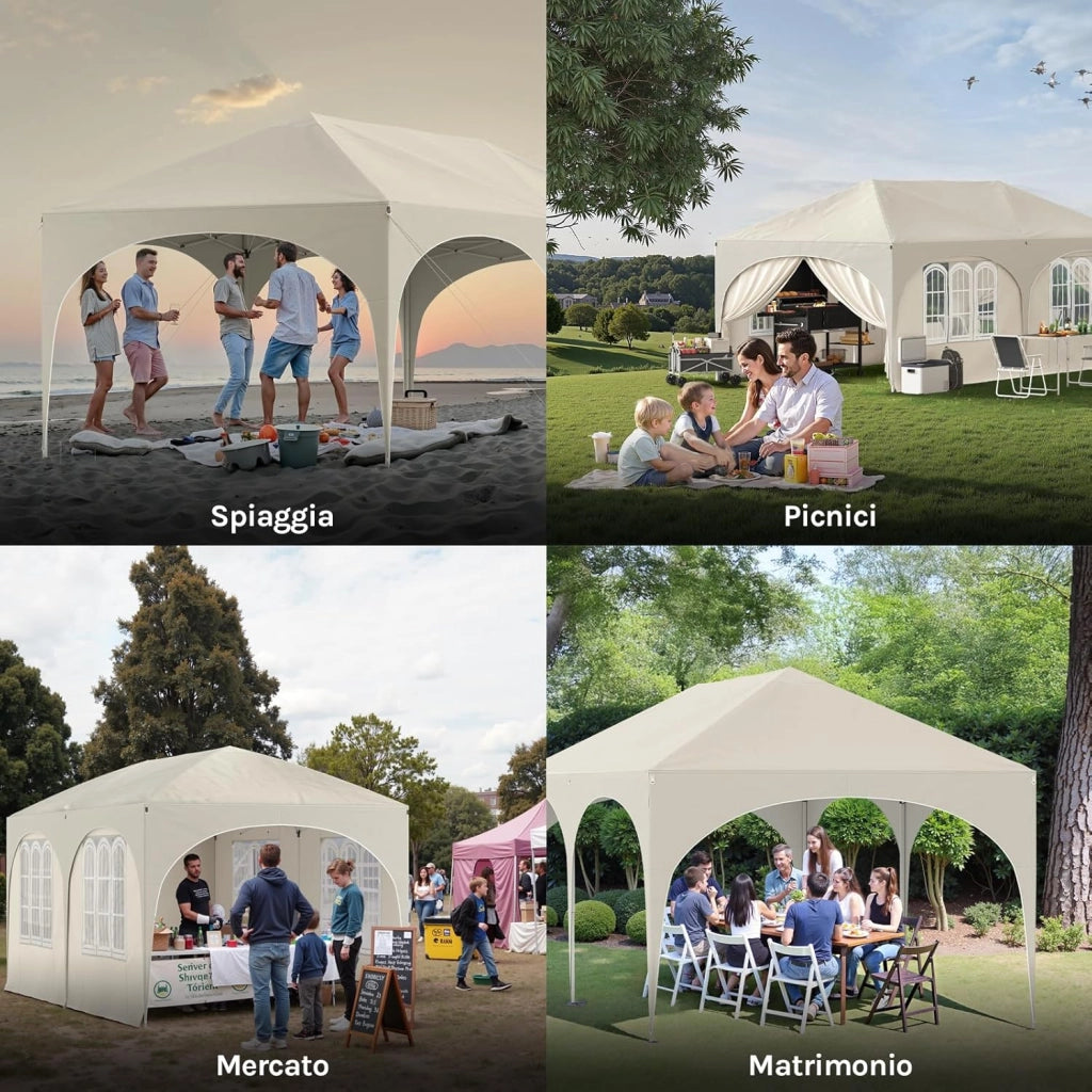 Gazebo Pieghevole da Giardino, Gazebo Idrorepellente Pop Up da 3x6m Pannelli Laterali, Tendone Esterno, Altezza Regolabile, Protezione UV, con Custodia Beige