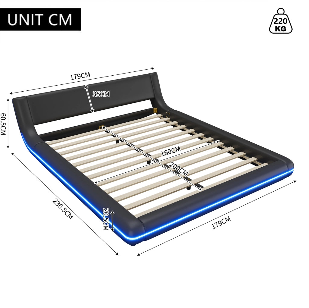 Letto a pavimento 160x200 cm in PU nero con LED