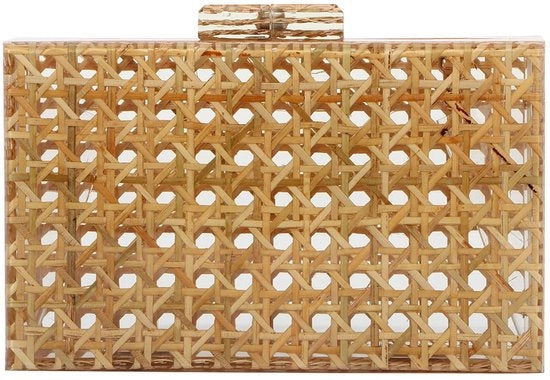 Borsa a Tracolla in Acrilico per Donna con Disegno di Rattan, Borsa a Quadretti con Borsa a Tracolla e Borsa per la Notte
