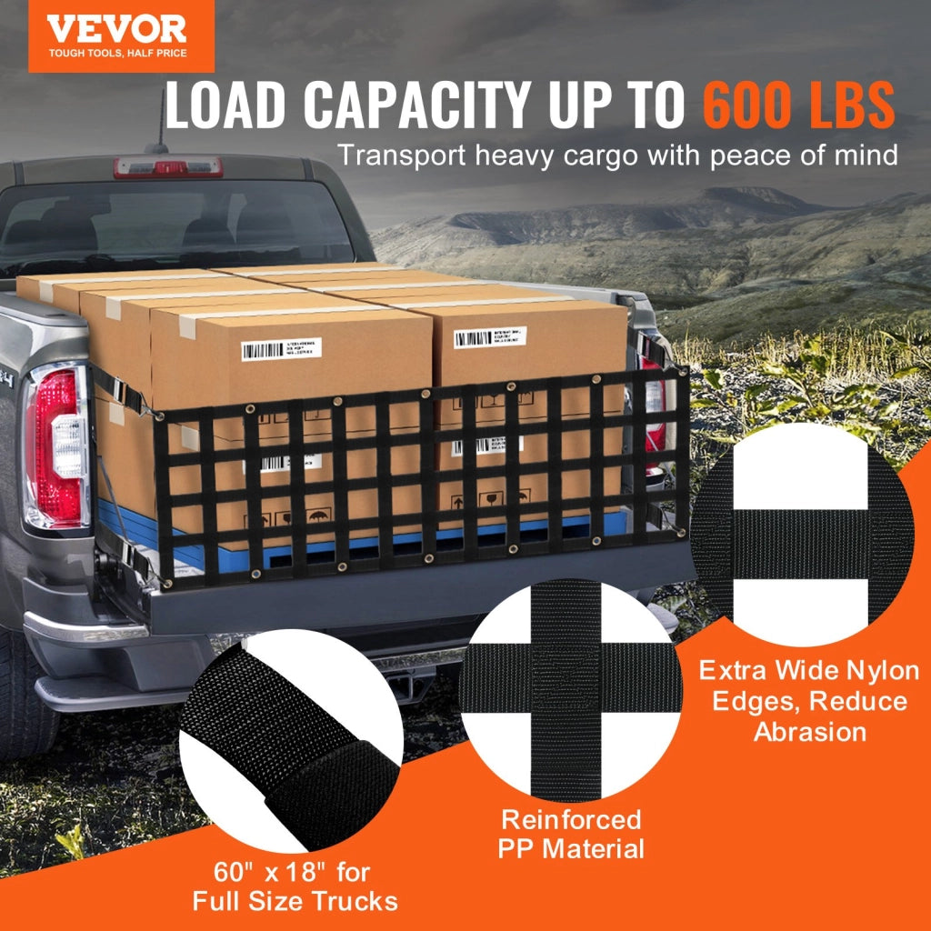 Rete per Portellone Posteriore 1510x470 mm per Cassone Pick-up Camion SUV con 4 Cinghie Regolabili Robusta e Durevole