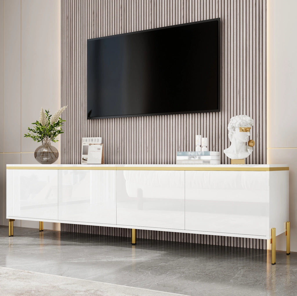 Mobile TV bianco lucido 170x38x50 cm con 4 ante e passacavi