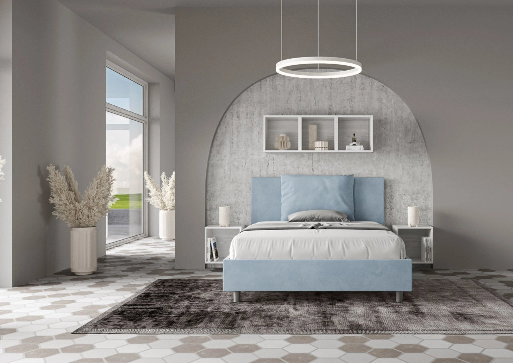 Letto Matrimoniale Francese 140x210 cm con Rete e Contenitore Antea Azzurro