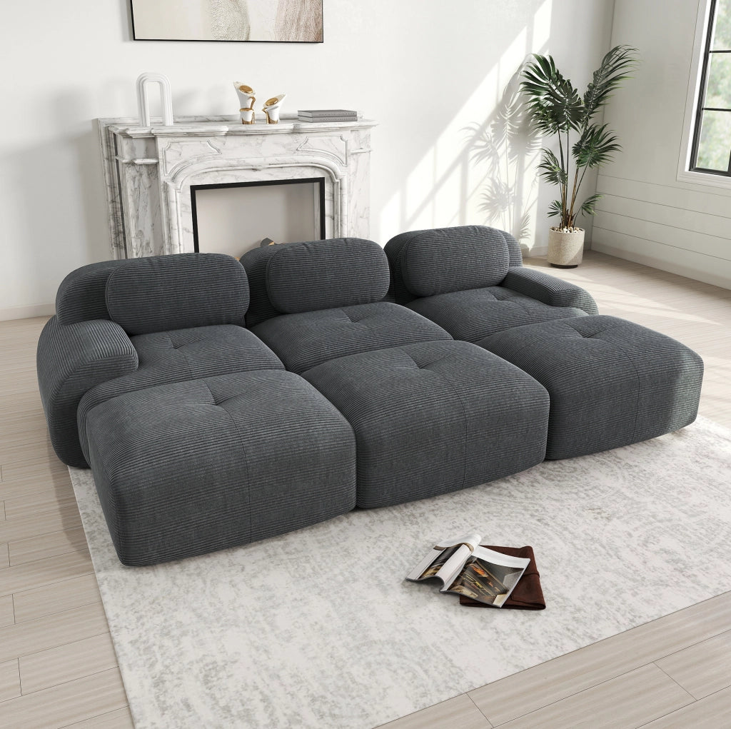Divano angolare modulare in velluto a coste grigio 298x178x70 cm; senza montaggio