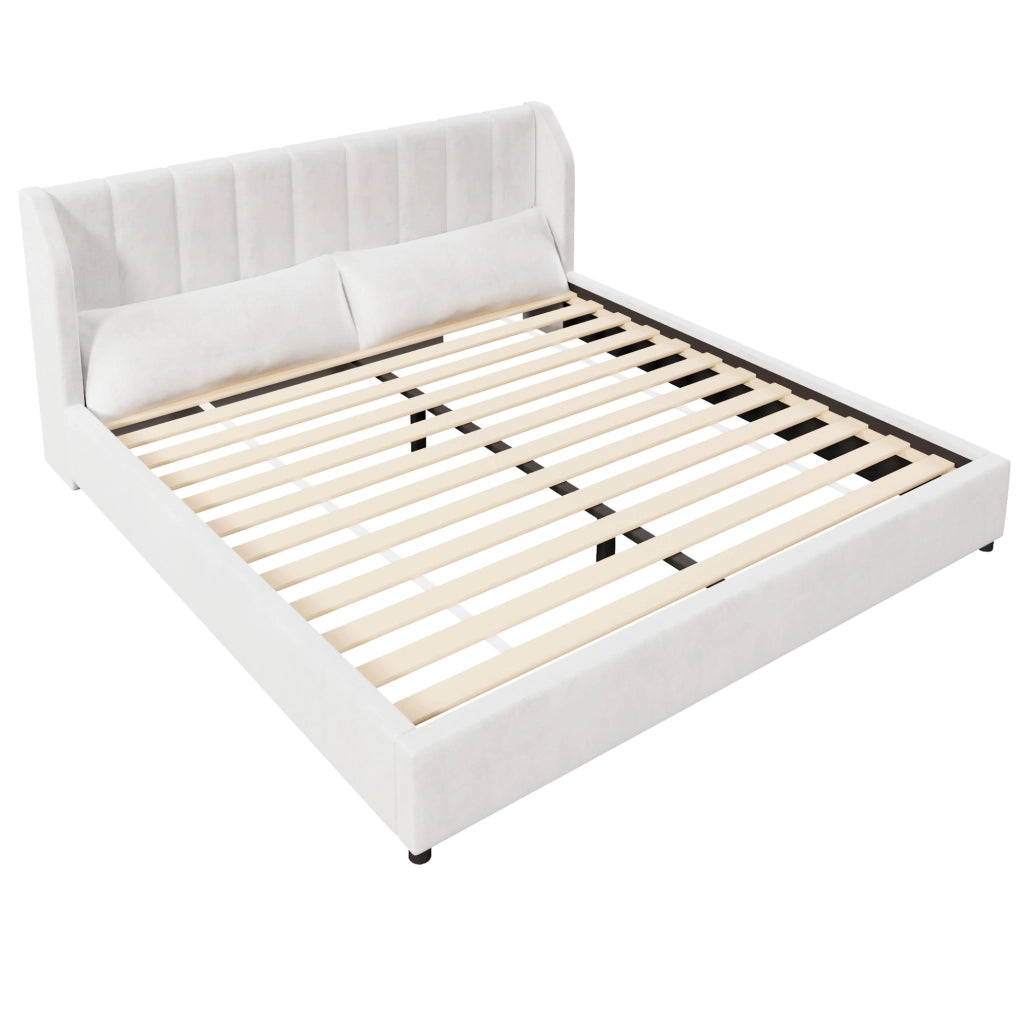 Letto imbottito 180x200 cm con testiera trapuntata; velluto; beige